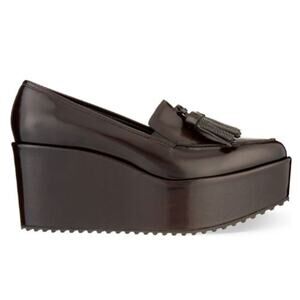 NWT Brunello Cucinelli Leather Slip On Platform Loafer Brown Women's Size 39/8.5